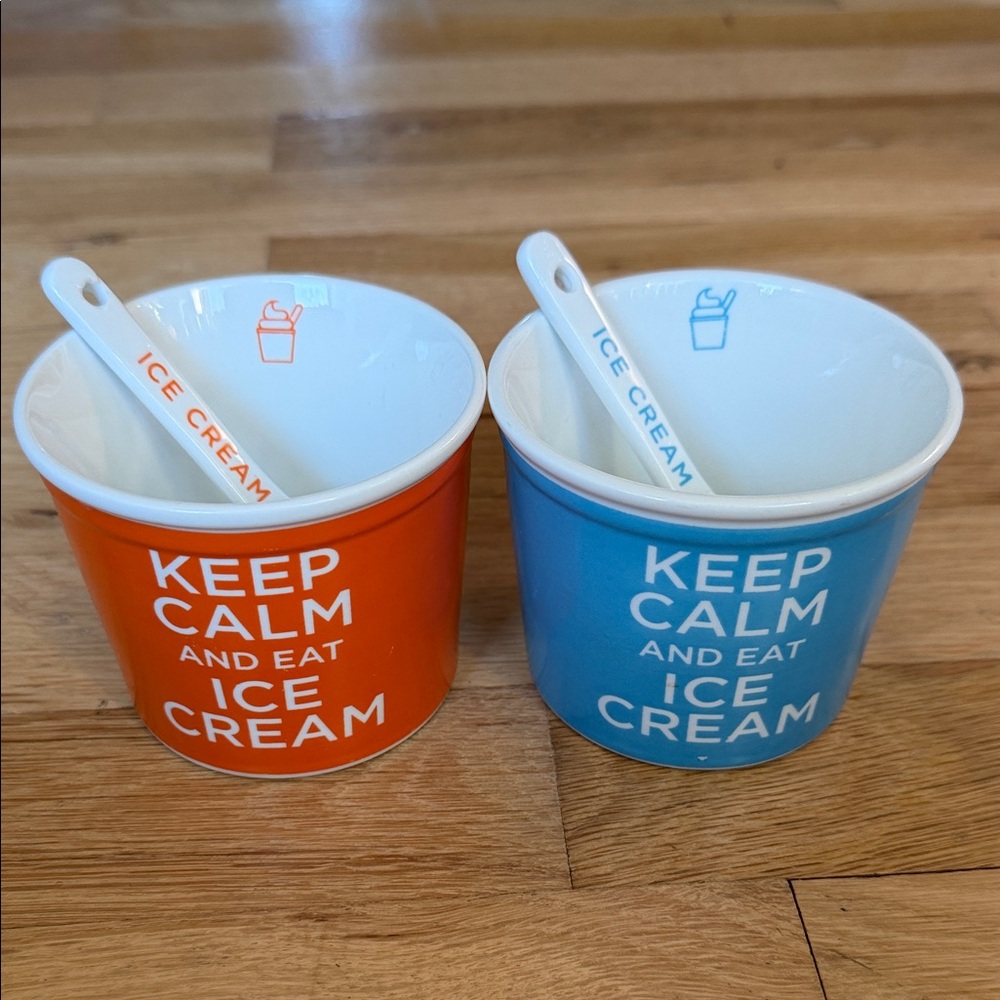 EUC Bundle of 2- “Keep Calm and Eat Ice Cream” Cup & Spoon Set - Dishwasher Safe